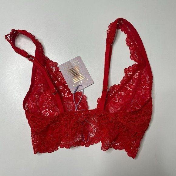 Savage Fenty Red Romantic Corded Lace Front Closure Bralette - Picture 3 of 6